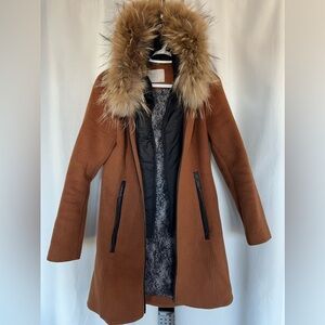 SOIA & KYO CHARLENA wool winter coat with raccoon fur hood